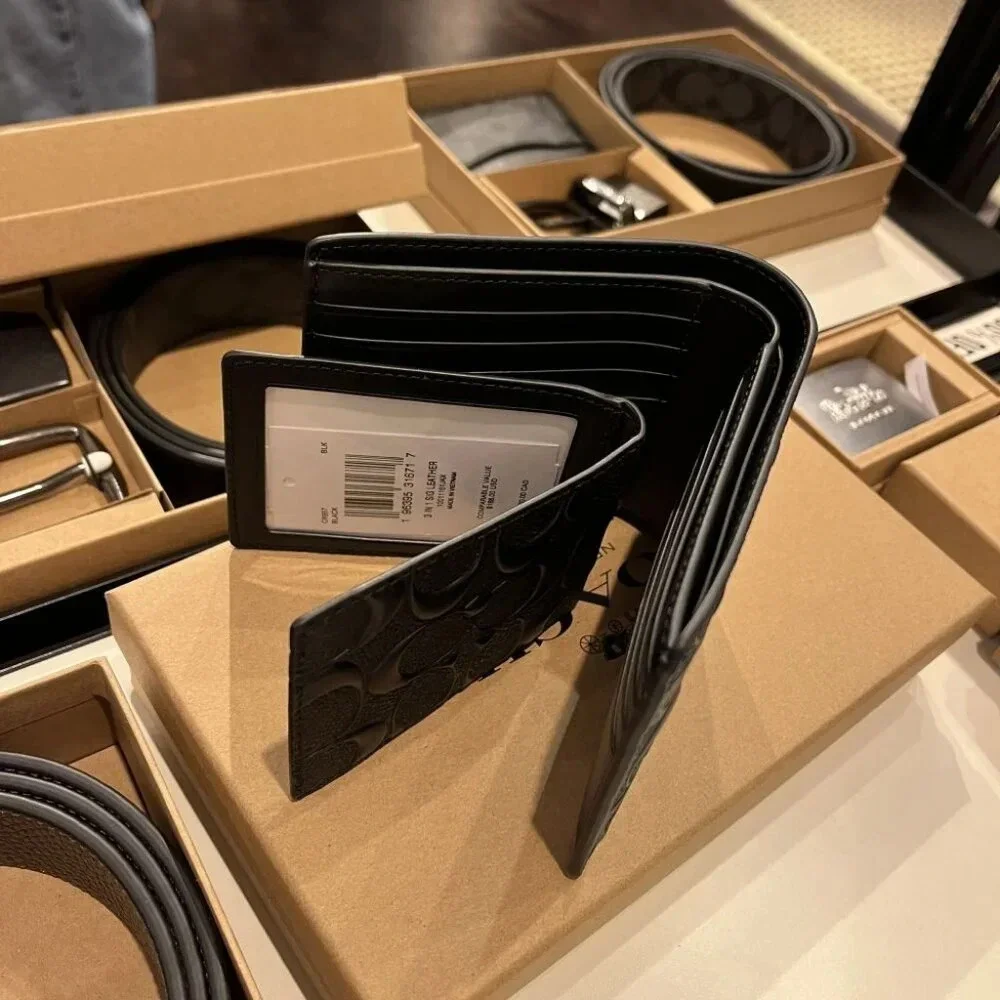 COACH MEN 3 IN 1 WALLET IN SIGNATURE LEATHER CR957 BLK - Picture 10 of 12